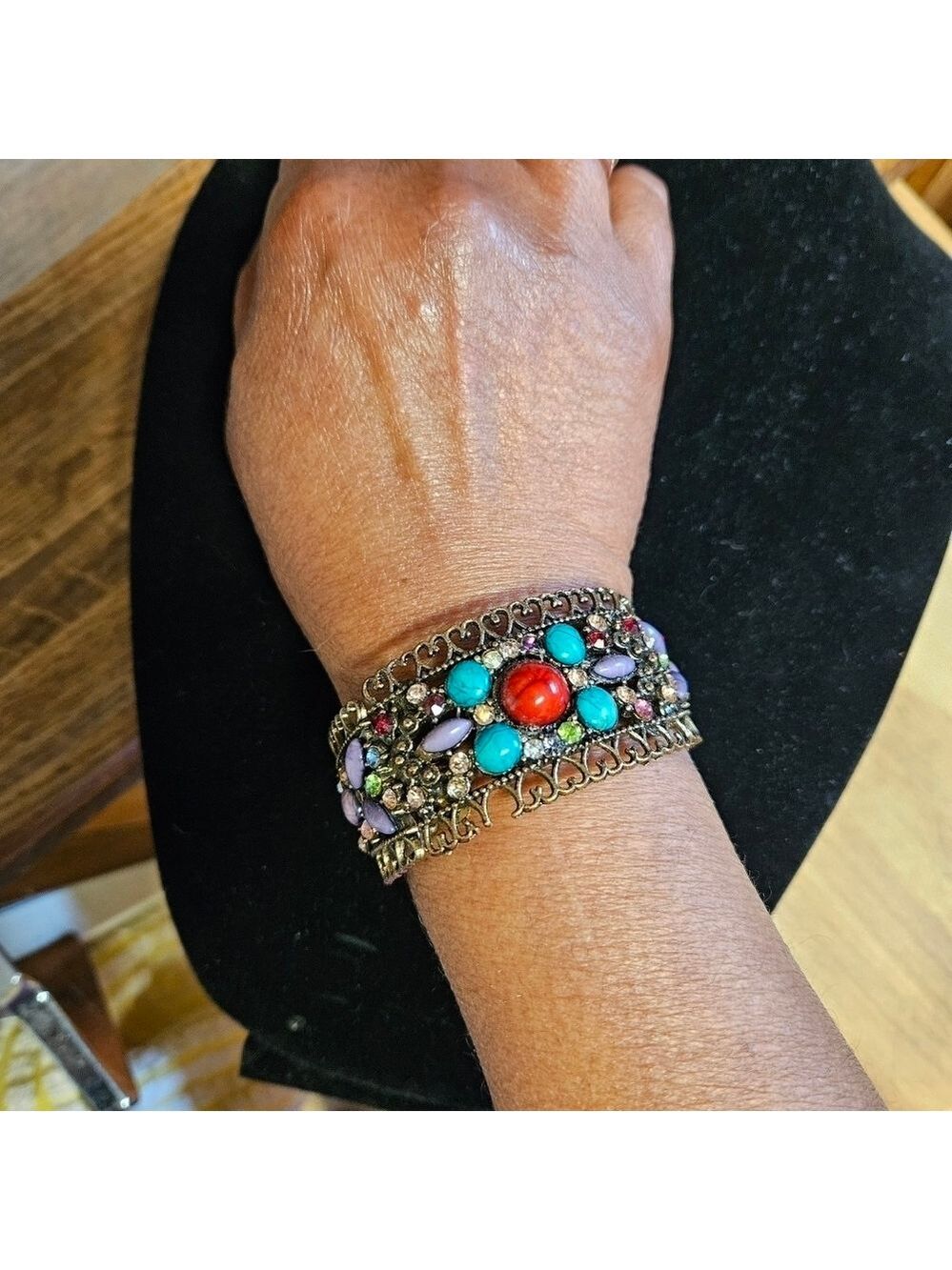 Vintage Multi-Beaded Brass Snap Bracelet